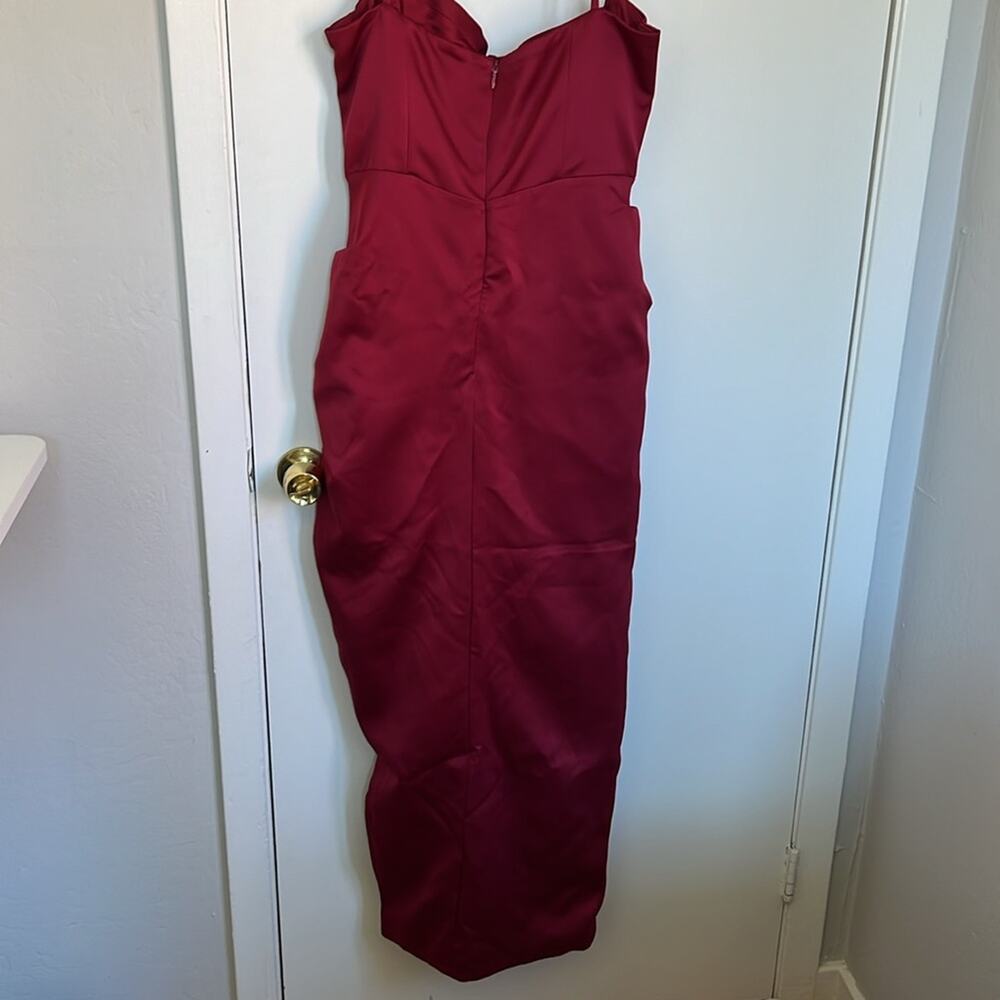 House of CB Flora Jewel Tone Satin Pleated Corset Midi Dress Size XL Wine - Picture 7 of 8